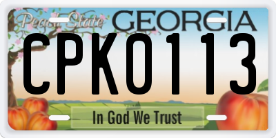 GA license plate CPK0113