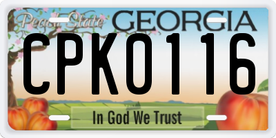 GA license plate CPK0116