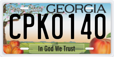 GA license plate CPK0140