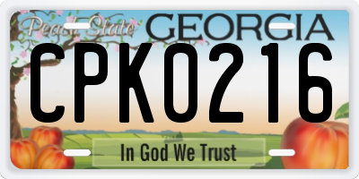 GA license plate CPK0216