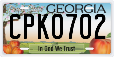 GA license plate CPK0702