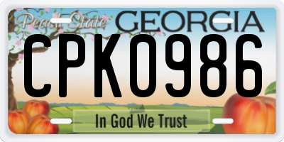 GA license plate CPK0986
