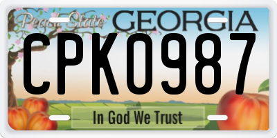 GA license plate CPK0987
