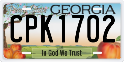 GA license plate CPK1702