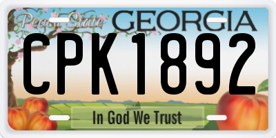 GA license plate CPK1892