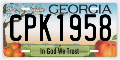 GA license plate CPK1958
