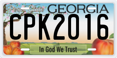 GA license plate CPK2016