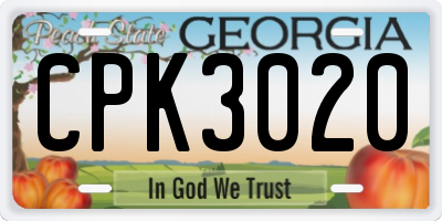 GA license plate CPK3020