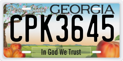 GA license plate CPK3645