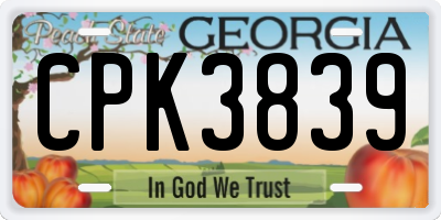 GA license plate CPK3839