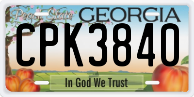 GA license plate CPK3840