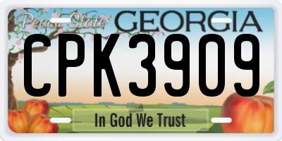 GA license plate CPK3909