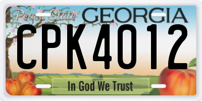 GA license plate CPK4012