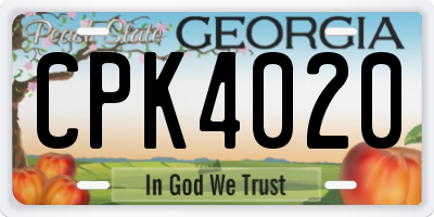 GA license plate CPK4020