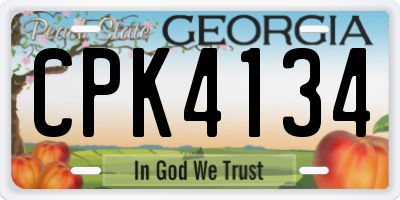 GA license plate CPK4134