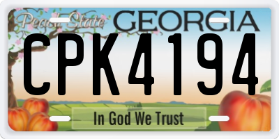 GA license plate CPK4194