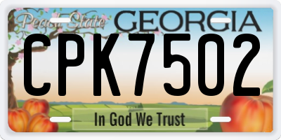 GA license plate CPK7502