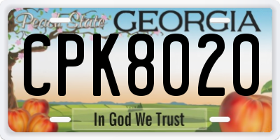 GA license plate CPK8020