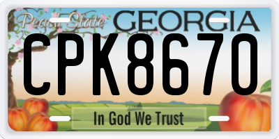 GA license plate CPK8670
