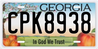 GA license plate CPK8938