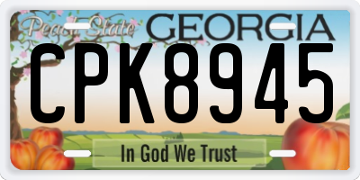 GA license plate CPK8945