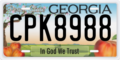 GA license plate CPK8988