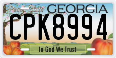 GA license plate CPK8994