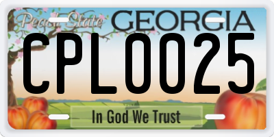 GA license plate CPL0025