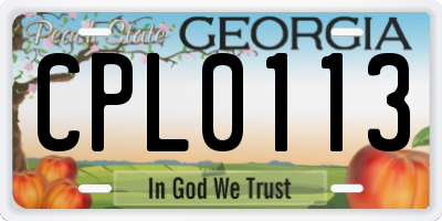 GA license plate CPL0113
