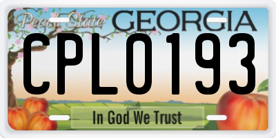 GA license plate CPL0193
