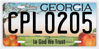 GA license plate CPL0205