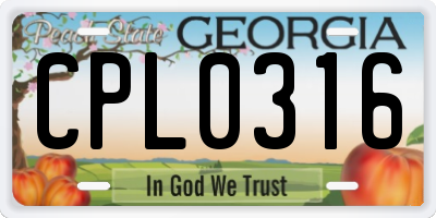 GA license plate CPL0316