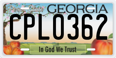 GA license plate CPL0362