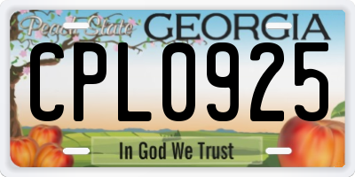 GA license plate CPL0925