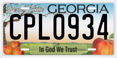 GA license plate CPL0934