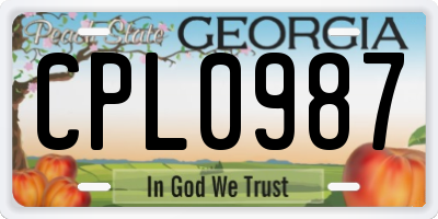GA license plate CPL0987