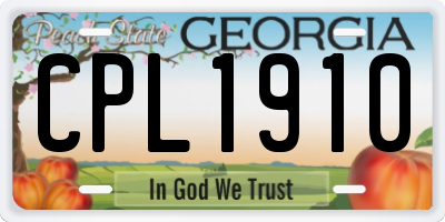 GA license plate CPL1910