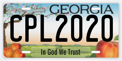 GA license plate CPL2020