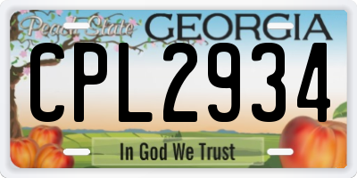GA license plate CPL2934