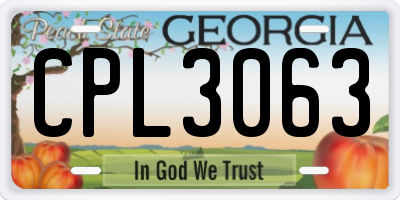 GA license plate CPL3063