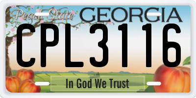 GA license plate CPL3116