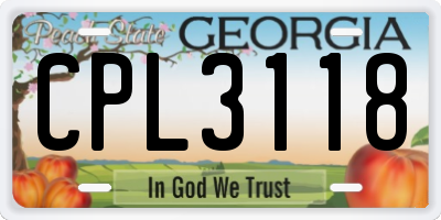GA license plate CPL3118