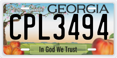 GA license plate CPL3494