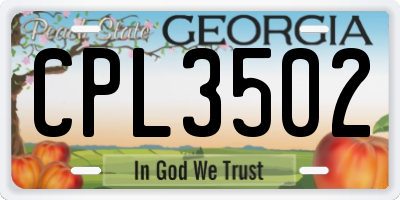 GA license plate CPL3502