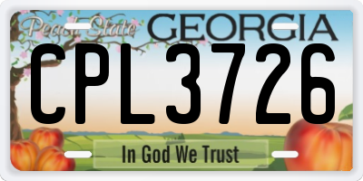GA license plate CPL3726