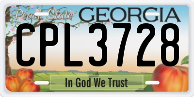 GA license plate CPL3728