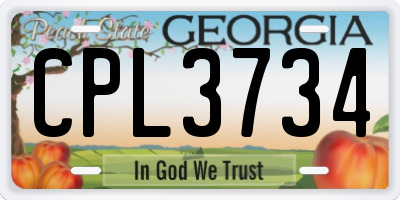 GA license plate CPL3734