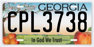 GA license plate CPL3738