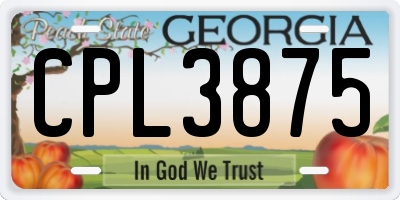 GA license plate CPL3875