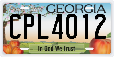 GA license plate CPL4012
